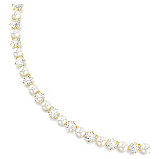 Matrix Tennis necklace Crystal pearl, Round cut, White, Gold-tone plated