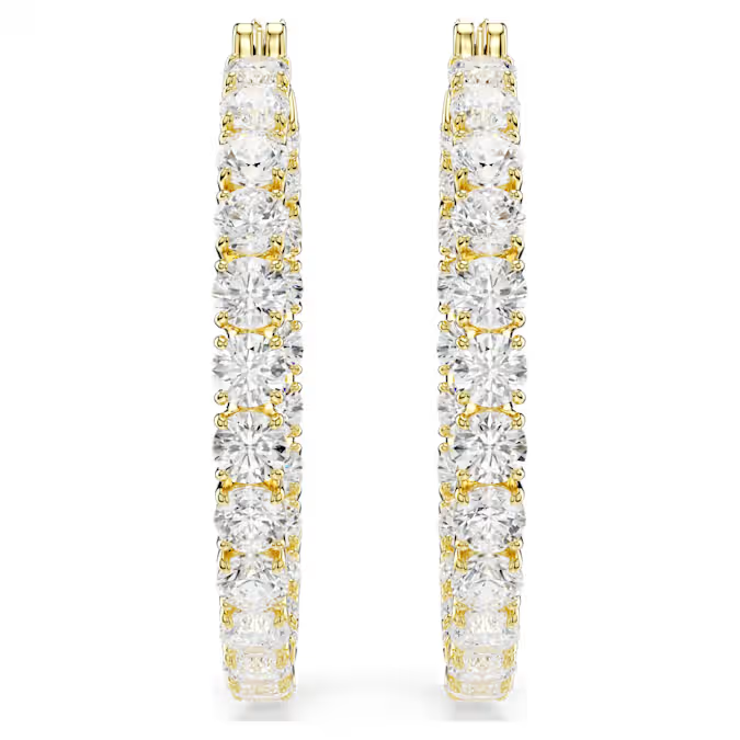 Matrix hoop earrings Round cut, White, Gold-tone plated