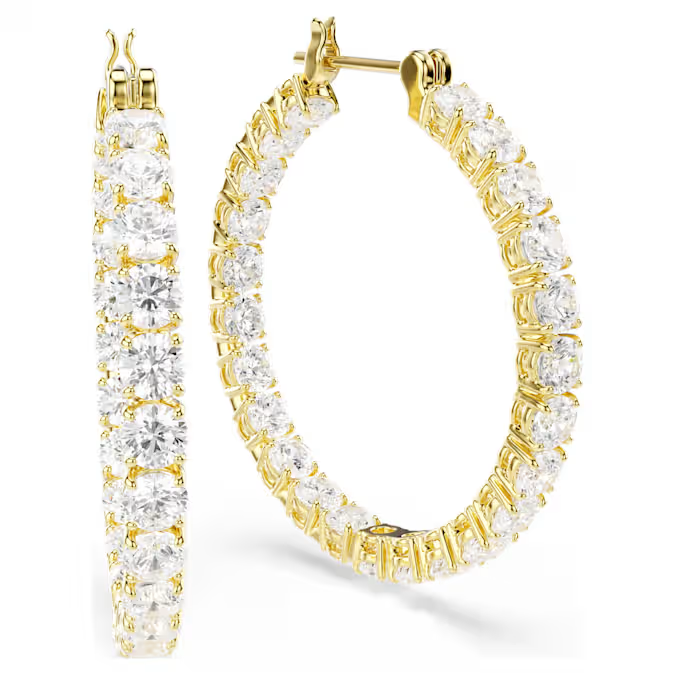 Matrix hoop earrings Round cut, White, Gold-tone plated