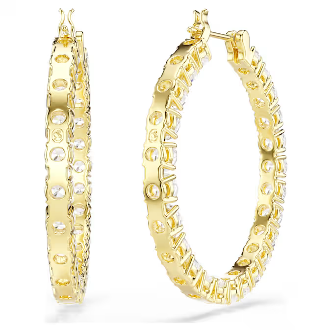 Matrix hoop earrings Round cut, White, Gold-tone plated