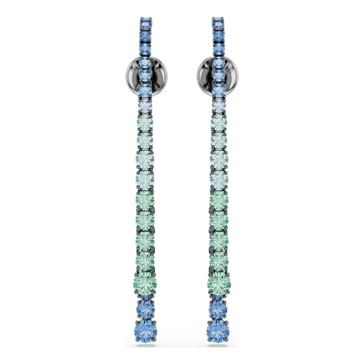Matrix drop earrings Gradient of round cuts, Multicolored, Ruthenium plated