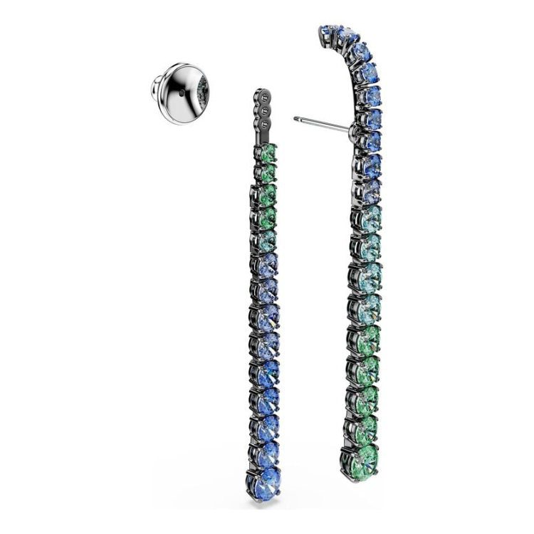 Matrix drop earrings Gradient of round cuts, Multicolored, Ruthenium plated