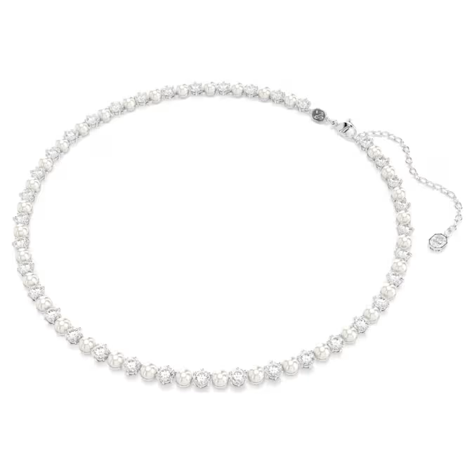 Matrix set Crystal pearl, Round cut, White, Rhodium plated