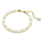 Matrix Tennis bracelet Crystal pearl, Round cut, White, Gold-tone plated