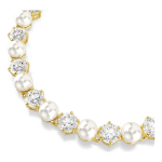 Matrix Tennis bracelet Crystal pearl, Round cut, White, Gold-tone plated