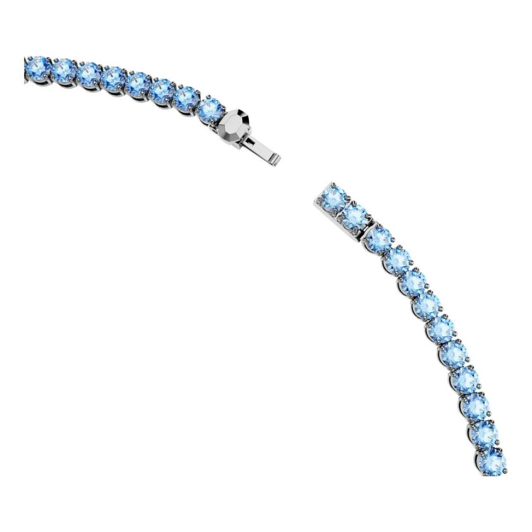 Matrix Tennis necklace Round cut, Blue, Ruthenium plated