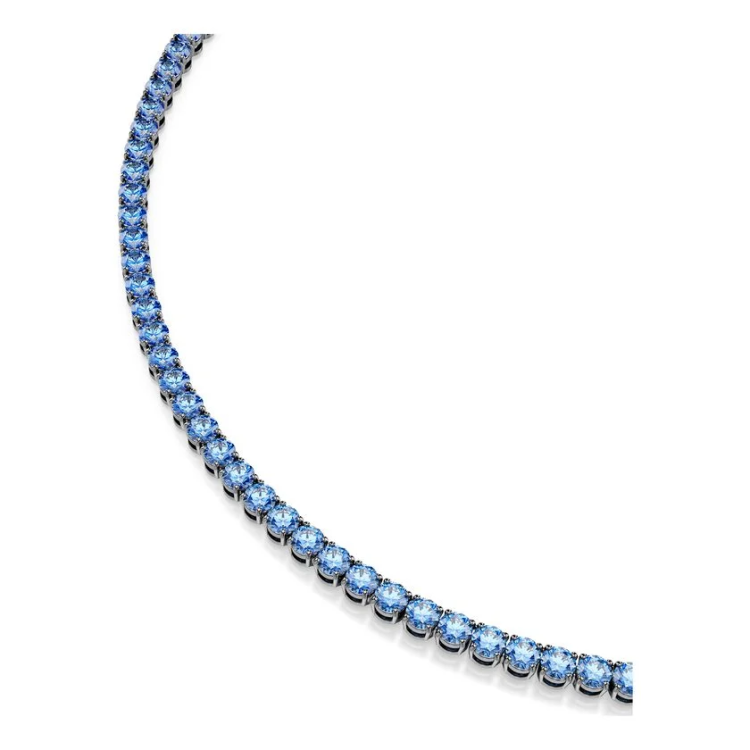 Matrix Tennis necklace Round cut, Blue, Ruthenium plated
