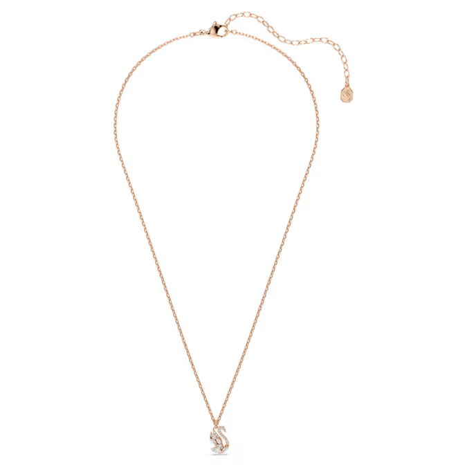 Swan pendant Mixed cuts, Swan, White, Rose gold-tone plated