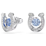 Symbolica stud earrings Round cut, Pavé, Horse shoe, Blue, Rhodium plated