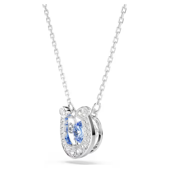 Symbolica pendant Round cut, Pavé, Horse shoe, Blue, Rhodium plated