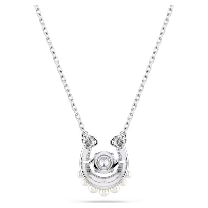Symbolica pendant Crystal pearl, Round cut, Pavé, Horse shoe, White, Rhodium plated