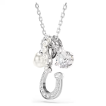 Symbolica pendant Crystal pearl, Round cut, Pavé, Horse shoe, White, Rhodium plated