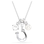 Symbolica pendant Crystal pearl, Round cut, Pavé, Horse shoe, White, Rhodium plated