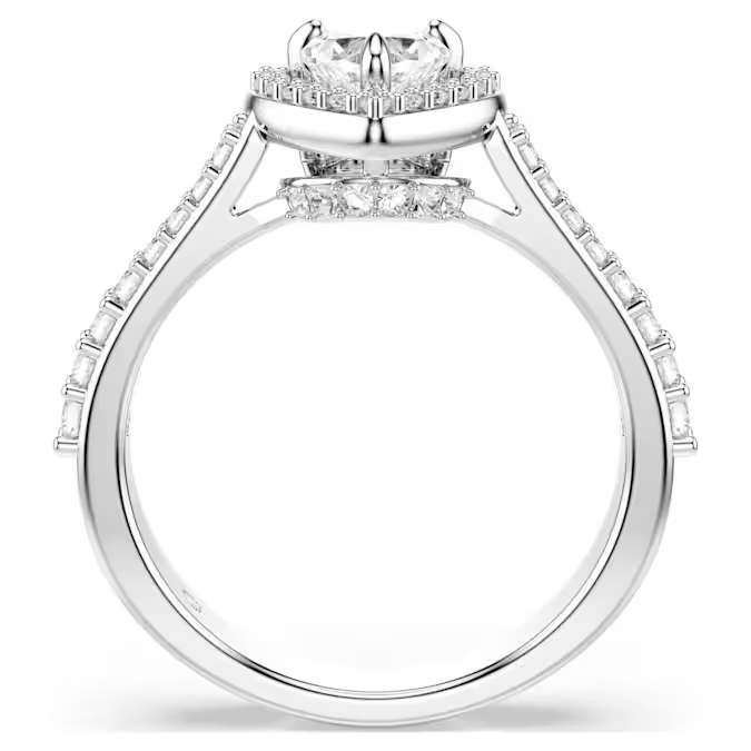 Una Angelic motif ring Mixed cuts, Heart, White, Rhodium plated