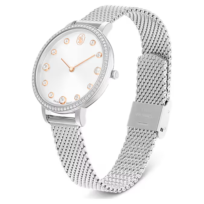 Clarica watch Swiss Made, Metal bracelet, Silver tone, Stainless steel