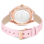Crystalline aura watch Swiss Made, Leather strap, Pink, Rose gold-tone finish