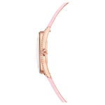 Crystalline aura watch Swiss Made, Leather strap, Pink, Rose gold-tone finish
