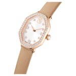 Dextera octagon watch Swiss Made, Leather strap, Brown, Rose gold-tone finish