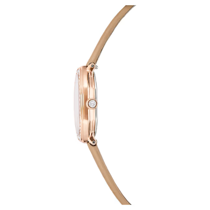 Dextera octagon watch Swiss Made, Leather strap, Brown, Rose gold-tone finish