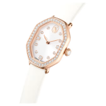 Dextera octagon watch Swiss Made, Leather strap, White, Rose gold-tone finish