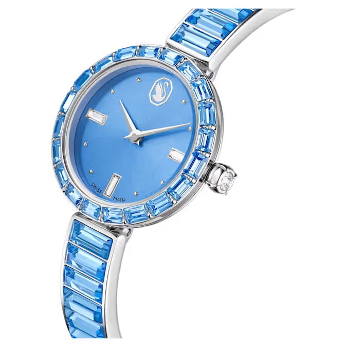 Matrix bangle watch Swiss Made, Crystal bracelet, Blue, Stainless steel