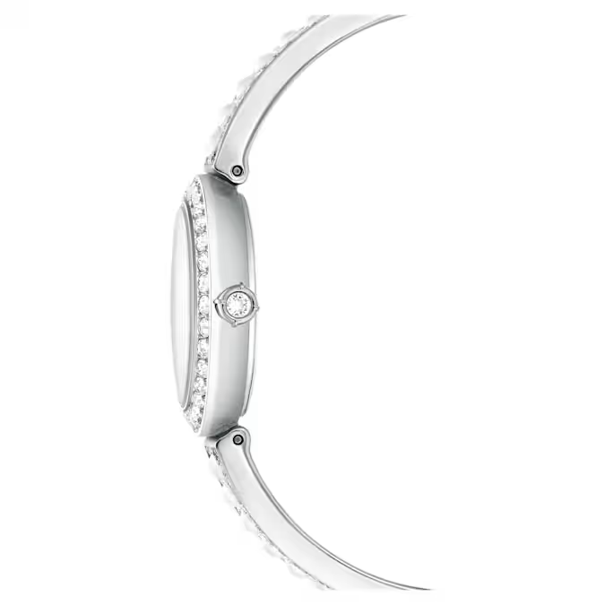 Matrix pearl bangle watch Swiss Made, Crystal bracelet, White, Stainless steel