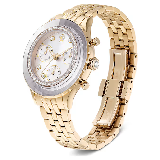 Octea chrono watch Swiss Made, Metal bracelet, Gold tone, Champagne gold-tone finish