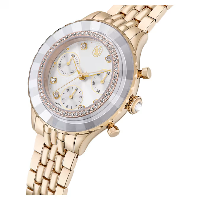 Octea chrono watch Swiss Made, Metal bracelet, Gold tone, Champagne gold-tone finish