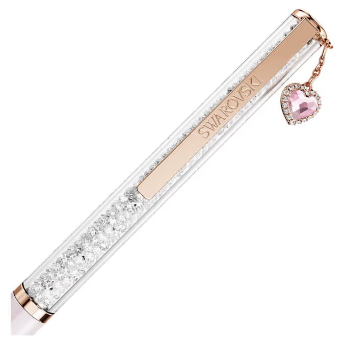 Crystalline ballpoint pen Heart, Pink, Pink lacquered, Rose gold-tone plated