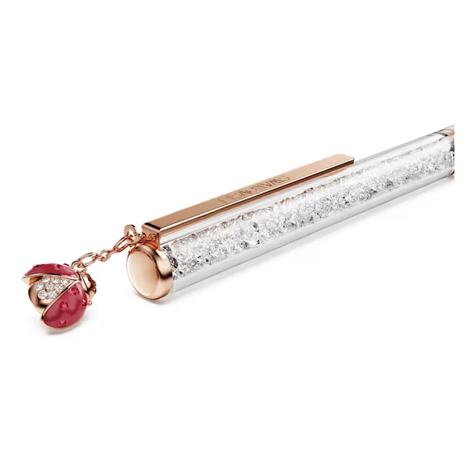 Crystalline ballpoint pen Ladybug, White, Red lacquered, Rose gold-tone plated