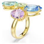 Gema motif ring Mixed cuts, Multicolored, Gold-tone plated