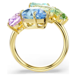 Gema motif ring Mixed cuts, Multicolored, Gold-tone plated