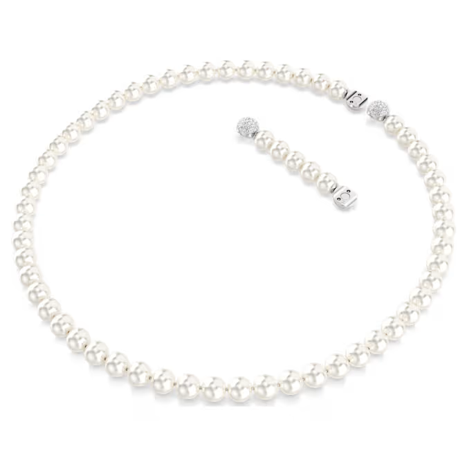Matrix necklace Crystal pearl, White, Rhodium plated