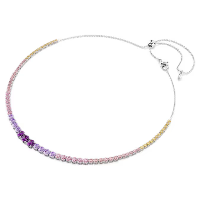 Matrix Tennis necklace Gradient of round cuts, Multicolored, Rhodium plated