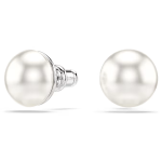 Matrix stud earrings Crystal pearl, White, Rhodium plated