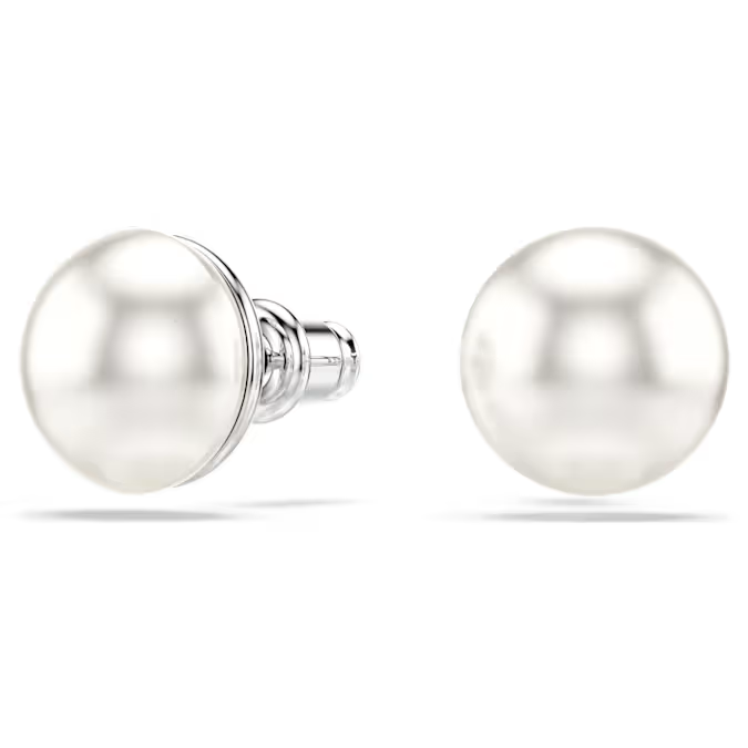 Matrix stud earrings Crystal pearl, White, Rhodium plated