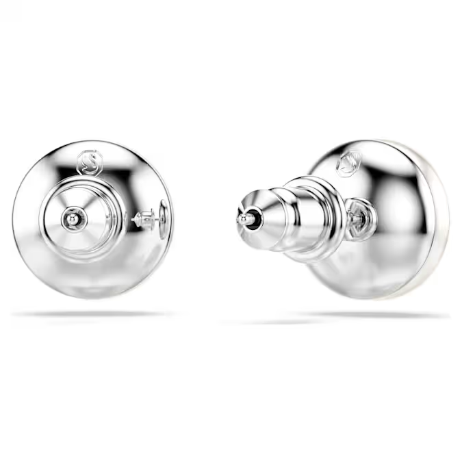 Matrix stud earrings Crystal pearl, White, Rhodium plated