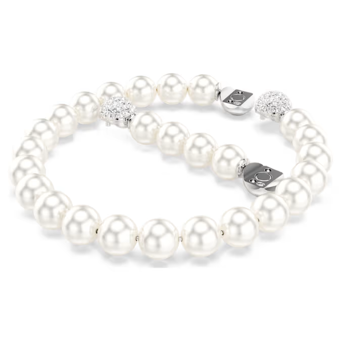 Matrix bracelet Crystal pearl, White, Rhodium plated