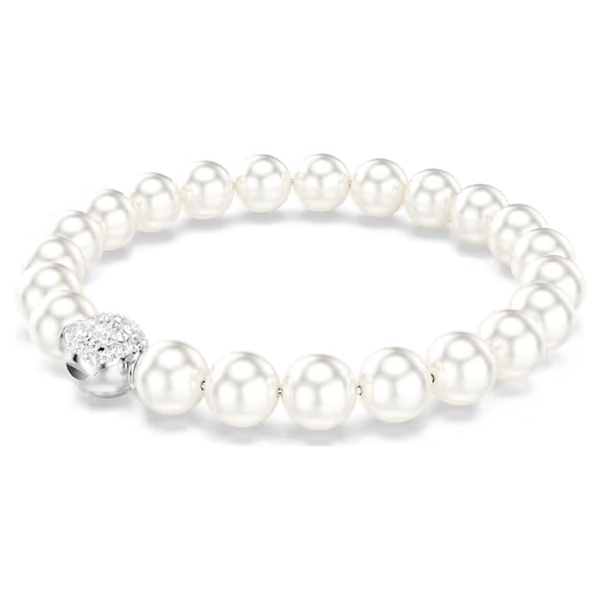 Matrix bracelet Crystal pearl, White, Rhodium plated