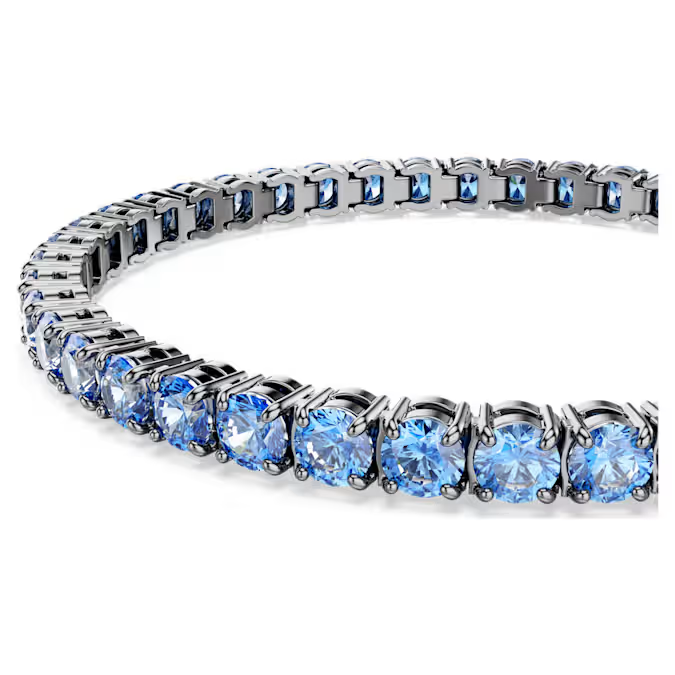 Matrix Tennis bracelet Round cut, Blue, Ruthenium plated