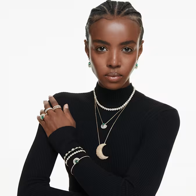 Idyllia ring Mixed cuts, Shell, Green, Gold-tone plated