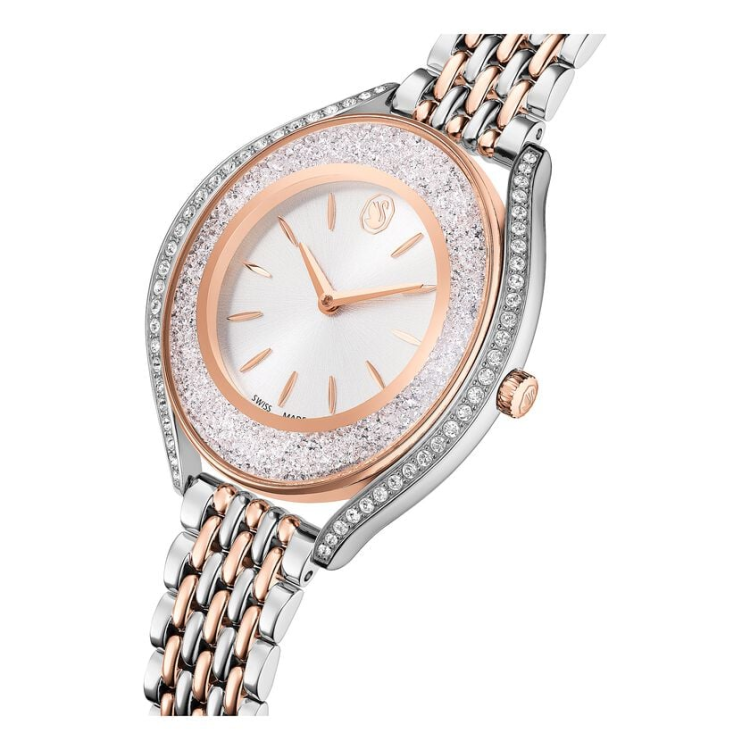 Crystalline aura watch Swiss Made, Metal bracelet, Rose gold tone, Mixed metal finish