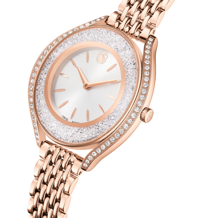 Crystalline aura watch, Swiss Made, Metal bracelet, Rose gold tone, Rose gold-tone finish