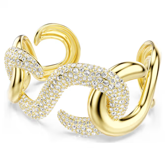 Dextera cuff Round cut, White, Gold-tone plated