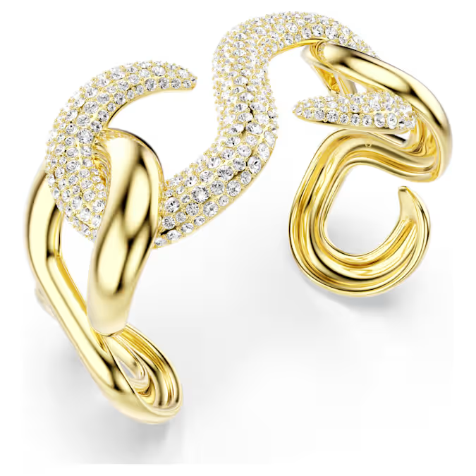 Dextera cuff Round cut, White, Gold-tone plated
