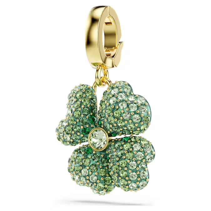 Idyllia charm Clover, Green, Gold-tone plated