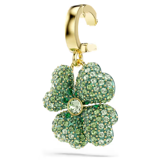 Idyllia charm Clover, Green, Gold-tone plated