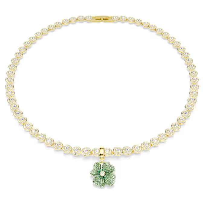 Idyllia charm Clover, Green, Gold-tone plated