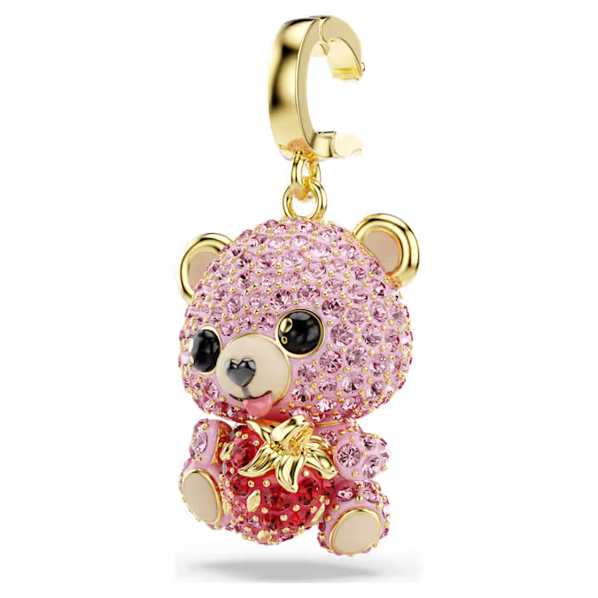 Idyllia charm Mixed cuts, Teddy, Pink, Gold-tone plated