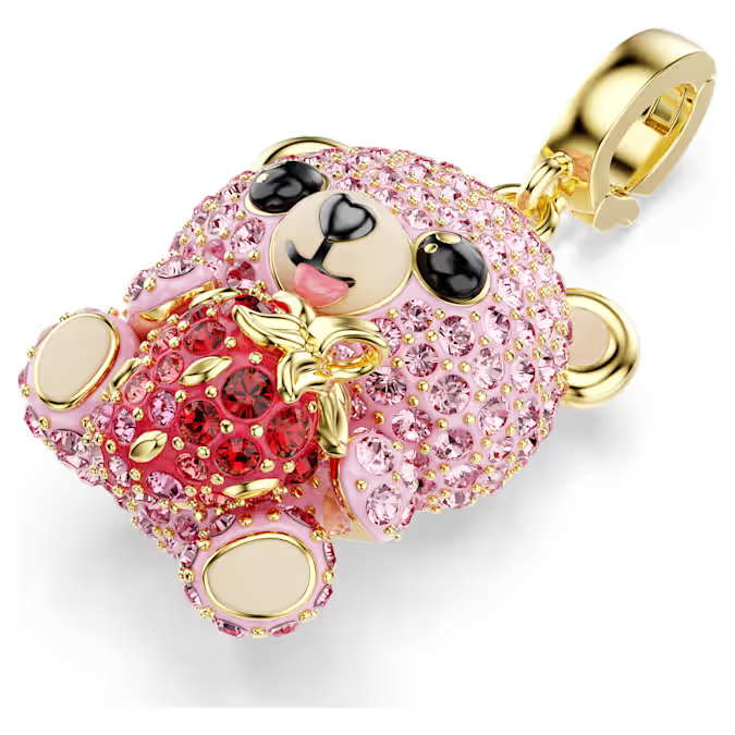Idyllia charm Mixed cuts, Teddy, Pink, Gold-tone plated